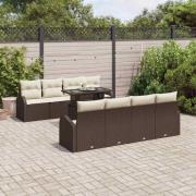 vidaXL Trädgårdsoffset Manuell 9 pcs Brun 100 x 55 x 73 cm Poly rattan