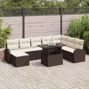 vidaXL Trädgårdsoffset med lagring 9 pcs Brun Poly rattan