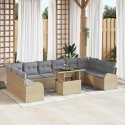vidaXL Trädgårdsoffset med lagring 11 pcs Beige Poly rattan