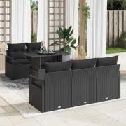 vidaXL Trädgårdsoffset med kudde med lagring 6 pcs Svart Poly rattan