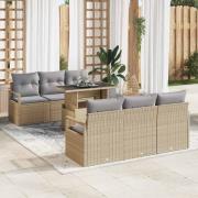 vidaXL Trädgårdsoffset med kudde med lagring 7 pcs Beige Poly rattan