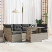 vidaXL Trädgårdsoffset med lagring 7 pcs Ljusgrå Poly rattan