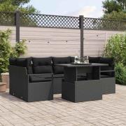 vidaXL Trädgårdsoffset med lagring 7 pcs Svart Poly rattan