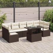 vidaXL Trädgårdsoffset med lagring 8 pcs Brun Poly rattan