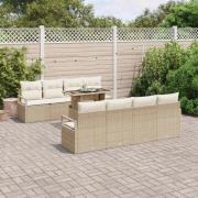 vidaXL Trädgårdsoffset med lagring 9 pcs Beige Poly rattan
