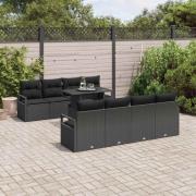vidaXL Trädgårdsoffset med kudde med lagring 9 pcs Svart Poly rattan