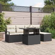 vidaXL Trädgårdsoffset med lagring 6 pcs Svart Poly rattan