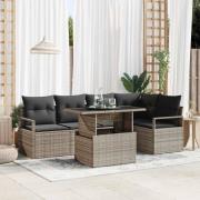 vidaXL Trädgårdsoffset med lagring 6 pcs Grå Poly rattan