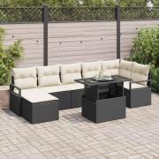 vidaXL Trädgårdsoffset med lagring 8 pcs Svart Poly rattan