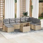 vidaXL Trädgårdsoffset med lagring 9 pcs Beige Poly rattan