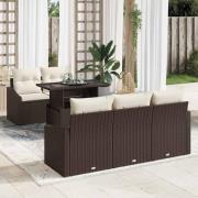vidaXL Trädgårdsoffset med lagring 6 pcs Brun Poly rattan