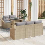vidaXL Trädgårdsoffset med lagring 6 pcs Beige Poly rattan