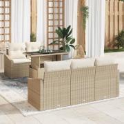 vidaXL Trädgårdsoffset med lagring 6 pcs Beige Poly rattan