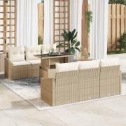 vidaXL Trädgårdsoffset med lagring 7 pcs Beige Poly rattan