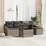 vidaXL Trädgårdsoffset 6 pcs Grå Poly Rattan, Pulverlackerat Stål