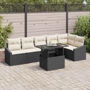 vidaXL Trädgårdsoffset med kudde 7 pcs Svart, Grädde 100 x 55 x 73 cm