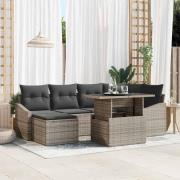 vidaXL Trädgårdsoffset 7 pcs Grå Poly Rattan, Pulverlackerat Stål