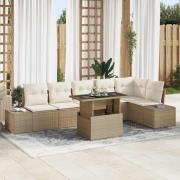vidaXL Trädgårdsoffset med lagring 7 pcs Beige Poly rattan