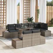 vidaXL Trädgårdsoffset med lagring 9 pcs Grå Poly rattan