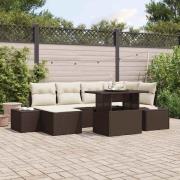 vidaXL Trädgårdsoffset med lagring 7 pcs Brun Poly rattan