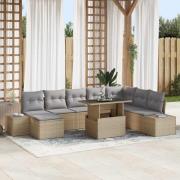 vidaXL Trädgårdsoffset med lagring 9 pcs Beige Poly rattan