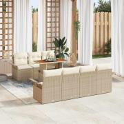 vidaXL Trädgårdsoffset med lagring 8 pcs Beige Poly rattan