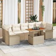 vidaXL Trädgårdsoffset med lagring 8 pcs Beige Poly rattan