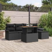 vidaXL Trädgårdsoffset med lagring 6 pcs Svart Poly rattan