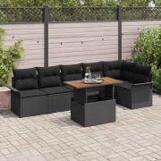 vidaXL Trädgårdsoffset med lagring 7 pcs Svart Poly rattan