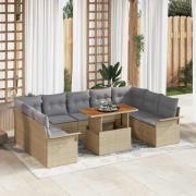 vidaXL Trädgårdsoffset med lagring 10 pcs Beige Poly rattan