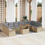 vidaXL Trädgårdsoffset med lagring 11 pcs Beige Poly rattan
