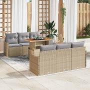 vidaXL Trädgårdsoffset med lagring 7 pcs Beige Poly rattan