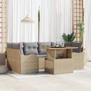 vidaXL Trädgårdsoffset med lagring 7 pcs Beige Poly rattan