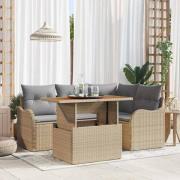 vidaXL Trädgårdsoffset med lagring 5 pcs Beige Poly rattan