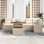 vidaXL Trädgårdsoffset med lagring 7 pcs Beige Poly rattan