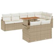 vidaXL Trädgårdsoffset med lagring 9 pcs Beige Poly rattan