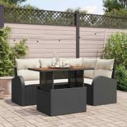 vidaXL Trädgårdsoffset med lagring 5 pcs Svart Poly rattan