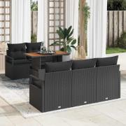 vidaXL Trädgårdsoffset med lagring 6 pcs Svart Poly rattan
