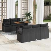 vidaXL Trädgårdsoffset med lagring 7 pcs Svart Poly rattan