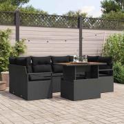 vidaXL Trädgårdsoffset med lagring 7 pcs Svart Poly rattan