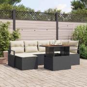 vidaXL Trädgårdsoffset med lagring 7 pcs Svart Poly rattan