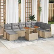 vidaXL Trädgårdsoffset med lagring 9 pcs Beige Poly rattan