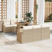 vidaXL Trädgårdsoffset med lagring 7 pcs Beige Poly rattan