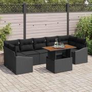 vidaXL Trädgårdsoffset 8 pcs Svart Poly Rattan, Pulverlackerat Stål