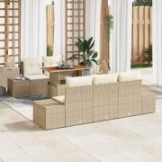 vidaXL Trädgårdsoffset med lagring 6 pcs Beige Poly rattan
