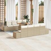 vidaXL Trädgårdsoffset med lagring 9 pcs Beige Poly rattan