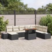 vidaXL Trädgårdsoffset med lagring 9 pcs Svart Poly rattan