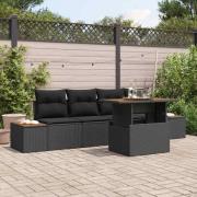 vidaXL Trädgårdsoffset med lagring 5 pcs Svart Poly rattan