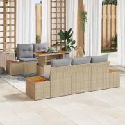 vidaXL Trädgårdsoffset med lagring 6 pcs Beige Poly rattan