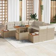 vidaXL Trädgårdsoffset med lagring 9 pcs Beige Poly rattan